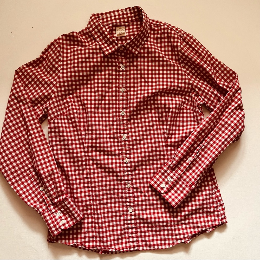 J. Crew Factory Red and White Gingham Button-Down Shirt